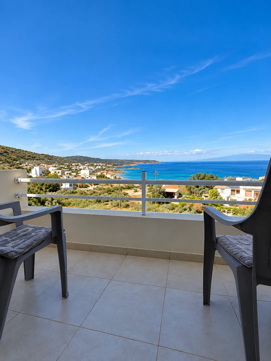 Terrace with sea view over the bay towards the Peloponnese on Kythira