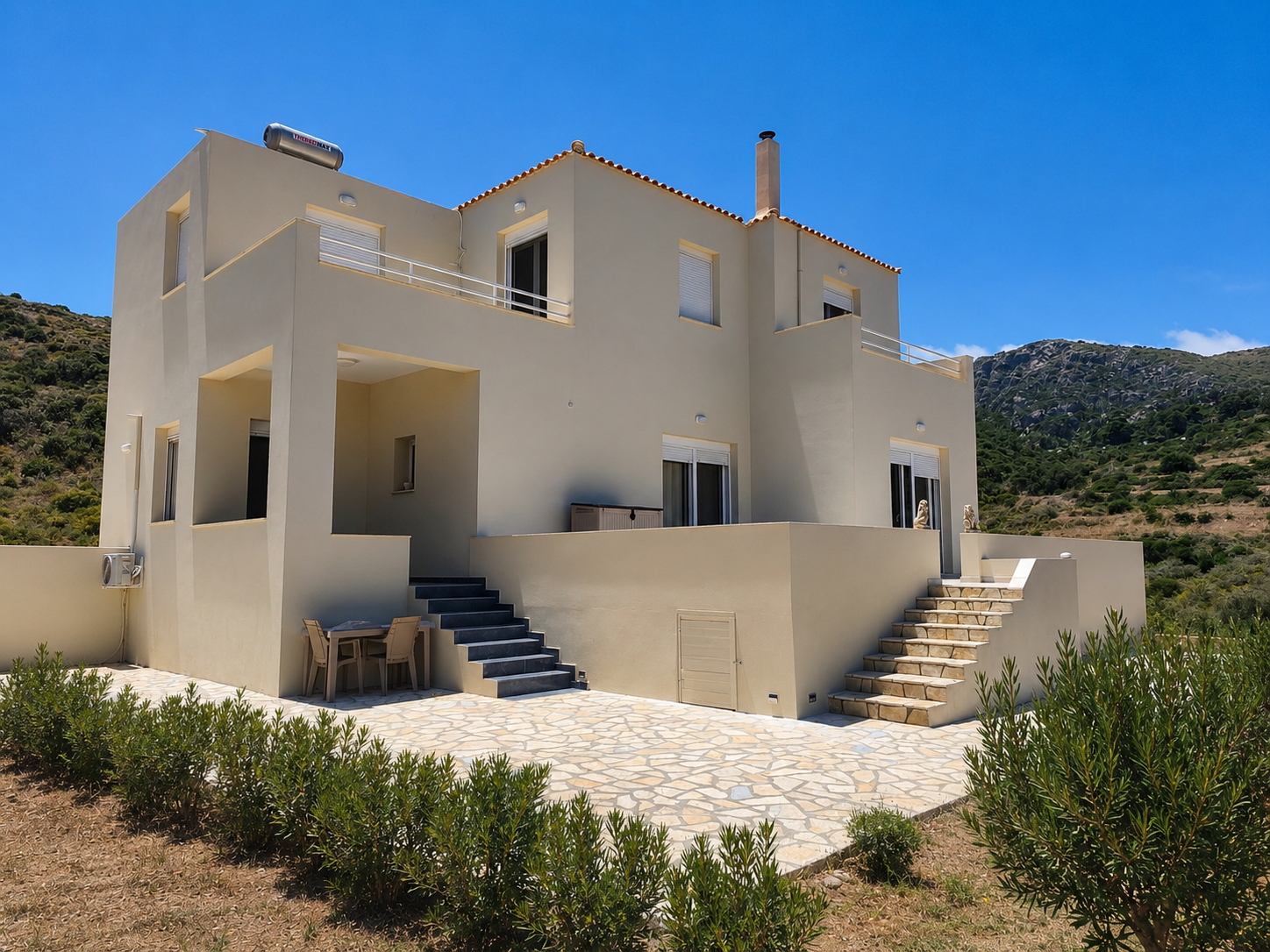 Villa patio and stone path