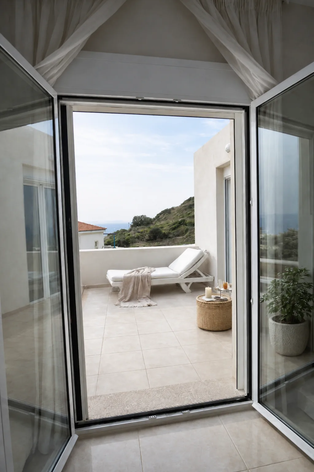 Sea-view terrace with sun lounger