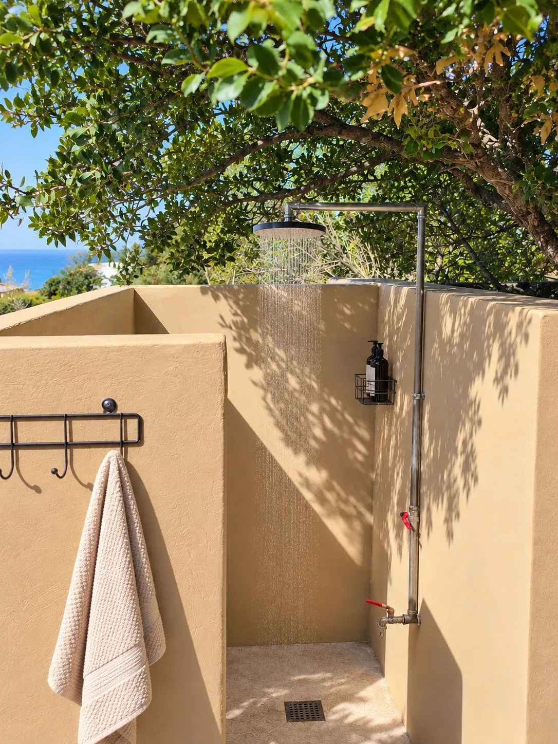 Outdoor shower after the beach in the Kythira holiday house